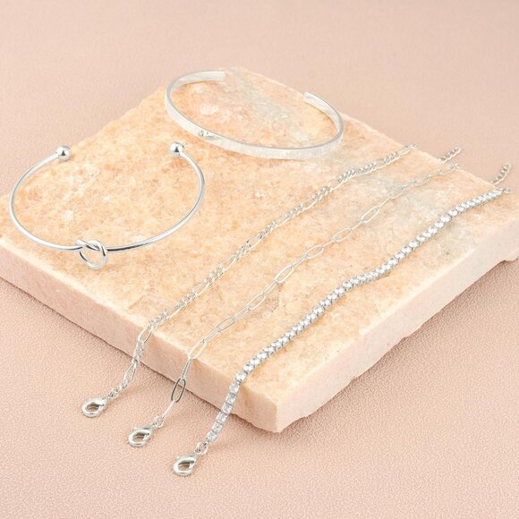 Silver-B Plated Bangle Cuff Non Tarnish Trendy Stack Bracelets for Women - Picture 4 of 6